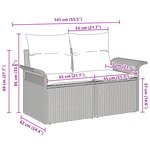 Canapé de jardin 2 places avec rangement et coussins en poly rattan gris