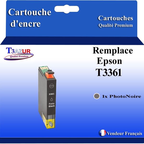 T3AZUR - Cartouche Compatible pour Epson T3361 / T3341 (33XL) Photo Noire
