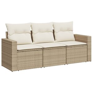 vidaXL Salon de jardin avec coussins 3 Pièces beige résine tressée