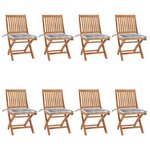vidaXL Chaises pliables de jardin avec coussins lot de 8 Teck solide