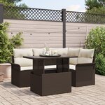 vidaXL Set de Canapé de Jardin 5 Pièces avec Coussins Marron Poly Rattan
