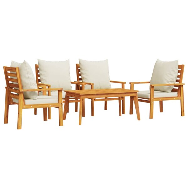 vidaXL Salon de jardin avec coussins 5 Pièces Bois d'acacia solide