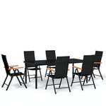 vidaXL Ensemble à manger de jardin 7 Pièces Noir