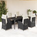 vidaXL Ensemble à manger de jardin coussins 7Pièces Noir Résine tressée