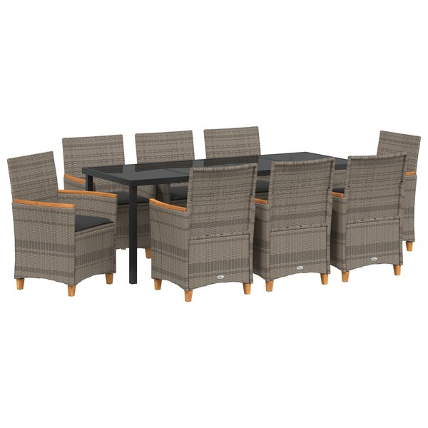 vidaXL Ensemble de salle à manger de jardin 9 pièces avec coussins Gris Poly Rattan