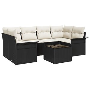 Ensemble de Canapé de Jardin de 7 Pièces avec Coussins Noir en Rattan Poly