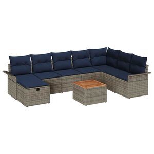 vidaXL Ensemble de canapé de jardin avec coussin 9 Pièces Gris polyrotin