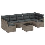 Ensemble de Canapé de Jardin de 8 Pièces avec Coussins en Polyrattan Gris