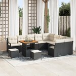 Ensemble de canapé de jardin 12 pièces avec coussins noir rotin poly acacia
