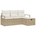 Ensemble de canapé de jardin de 4 pièces avec coussins en rattan poly beige