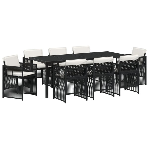 Ensemble de salle à manger de jardin vidaXL de 9 pièces avec coussins en poly rotin noir