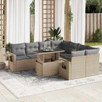 vidaXL Salon de jardin avec coussins 9 Pièces beige résine tressée