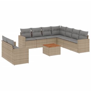 vidaXL Salon de jardin et coussins 10 Pièces mélange beige résine tressée