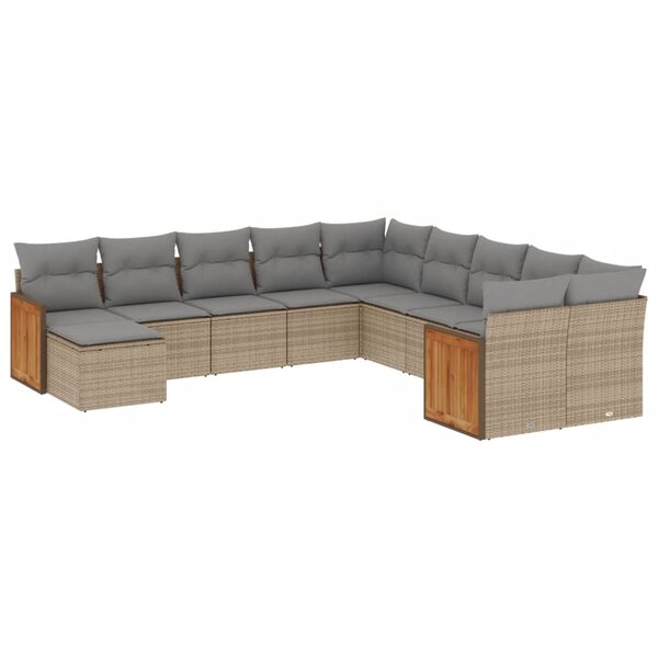 vidaXL Salon de jardin 11 Pièces avec coussins beige résine tressée
