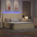 vidaXL Lit de rangement LED avec matelas Crème 160 x 200 cm Tissu
