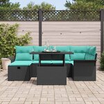 vidaXL Ensemble de canapé de jardin avec coussin 7 Pièces Noir Poly rotin