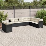 vidaXL Salon de jardin 10 Pièces avec coussins noir résine tressée