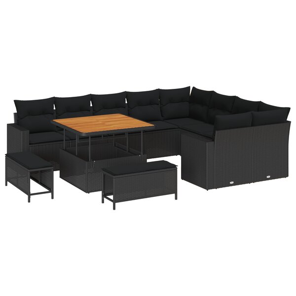 Ensemble de Canapés de Jardin 12 Pièces avec Coussins Noir Rattan PE