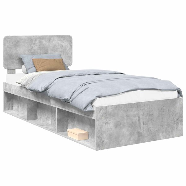 vidaXL Cadre de lit avec tête de lit Gris Béton 90 x 190 cm Pin massif