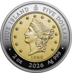 Monnaie 1849 LIBERTY HEAD DOUBLE EAGLE Greatest US Coins 2 Oz Argent 5$ Niue 2026 (PRÉCOMMANDE)