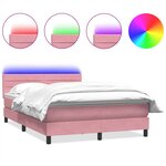 vidaXL Sommier à lattes de lit avec matelas et LED rose 140x220 cm velours