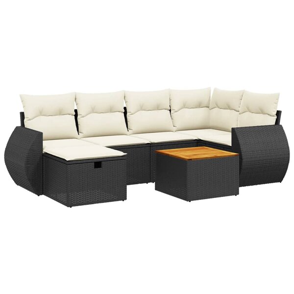 vidaXL Salon de jardin 7 Pièces avec coussins noir résine tressée
