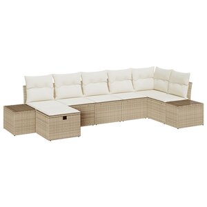 vidaXL Ensemble de canapés de jardin 7 pièces avec coussins beiges en poly rattan