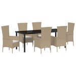 Set repas jardin vidaXL 7 pièces avec coussins Beige Rattan Poly
