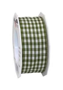 Ruban textile carreau de vichy 20-m-rouleau 40 mm mit draht  olive/créme