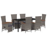 vidaXL Set de salle à manger de jardin 7 pièces avec coussins gris en rotin poly