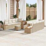 vidaXL Ensemble de canapé de jardin 11 Pièces Beige Poly rotin
