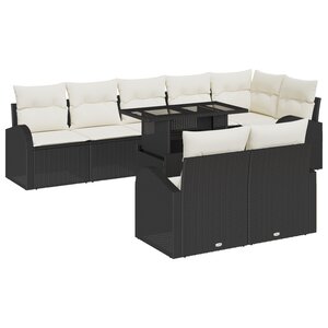 Ensemble de Canapé de Jardin 9 Pièces avec Coussins Noir Rattan Poly