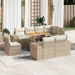 vidaXL Salon de jardin avec coussins 9 Pièces beige résine tressée