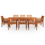 vidaXL Ensemble à manger d'extérieur 9 Pièces et coussins Acacia solide