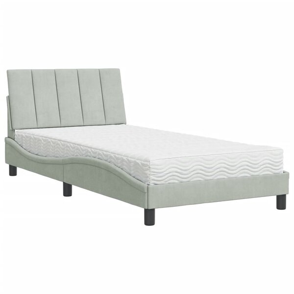 vidaXL Lit avec matelas Hanko gris clair 100x200 cm velours