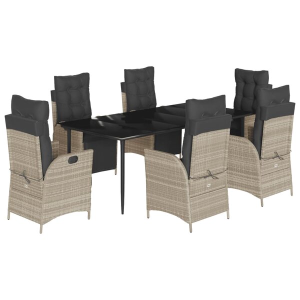 vidaXL Ensemble à manger de jardin et coussins 7 Pièces gris clair rotin