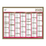 Calendrier Mural 2026 - 14 Mois - 27 x 21 cm - Or et Rouge