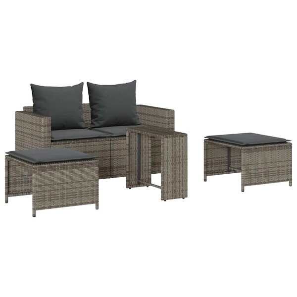 vidaXL Salon de jardin 5 Pièces avec coussins empilable gris polyrotin