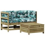 vidaXL Salon de jardin 3 Pièces avec coussins bois de pin imprégné