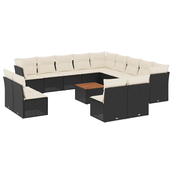 vidaXL Salon de jardin avec coussins 14 Pièces noir résine tressée