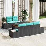 vidaXL Ensemble de canapé de jardin 6 Pièces Noir et turquoise polyrotin
