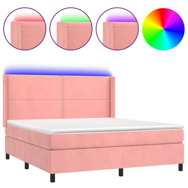 vidaXL Sommier à lattes de lit matelas et LED Rose 160x200 cm Velours
