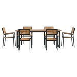 vidaXL Ensemble de salle à manger de jardin de 7 pièces en acier noir et bois d'acacia