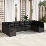 Ensemble de canapé de jardin 10 pièces avec coussins Noir Poly Rattan