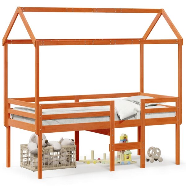 vidaXL Lit haut avec toit cire marron 90x200 cm bois de pin massif