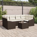 vidaXL Ensemble de salle à manger de jardin 7 pièces avec coussins marron poly rattan