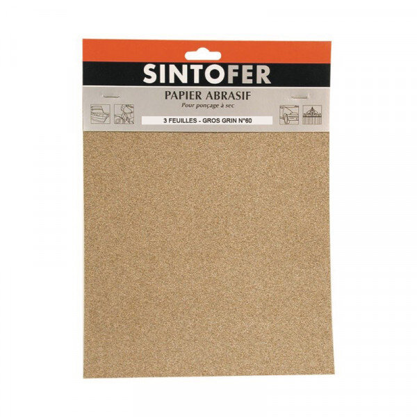 Lot de 3 feuilles abrasives ponçage à sec grain n 60 sinto