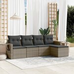 vidaXL Salon de jardin 5 Pièces avec coussins gris résine tressée