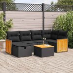 vidaXL Salon de jardin 7 Pièces avec coussins noir résine tressée
