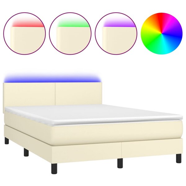 vidaXL Sommier à lattes de lit avec matelas et LED Crème 140x200 cm